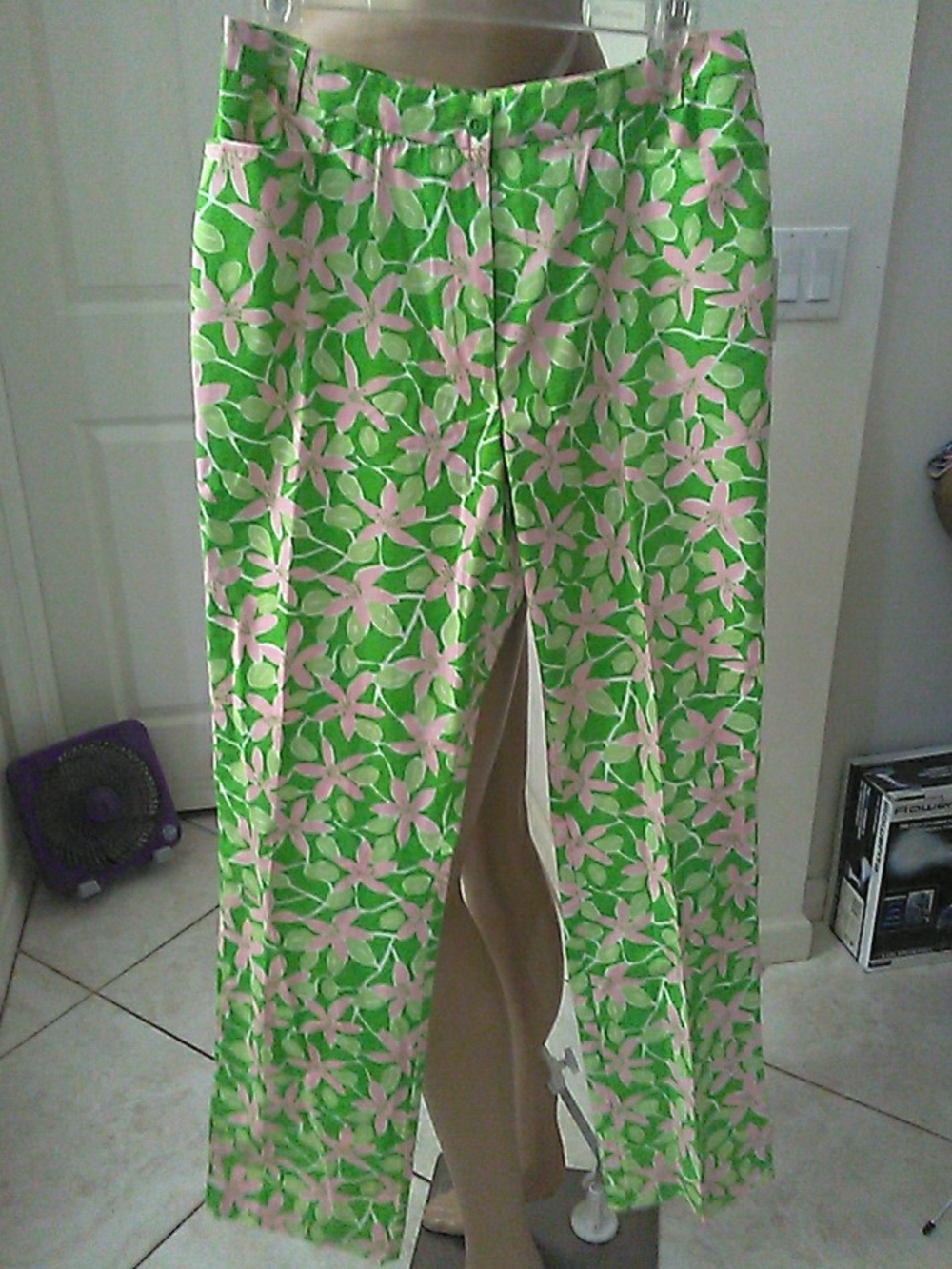 NWT Lilly Pulitzer Green & Pink Floral Wide-Leg Pants SZ.8 COTTON/ SPADEX FAB!